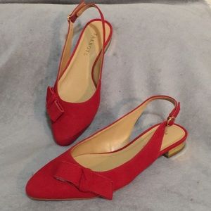 Talbots Slingback Flats Red Gold w. Bow NEW Size 6